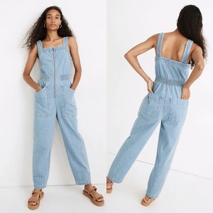 Madewell Denim Zip Smock-Waist Jumpsuit in Baisley Wash, excellent condition
